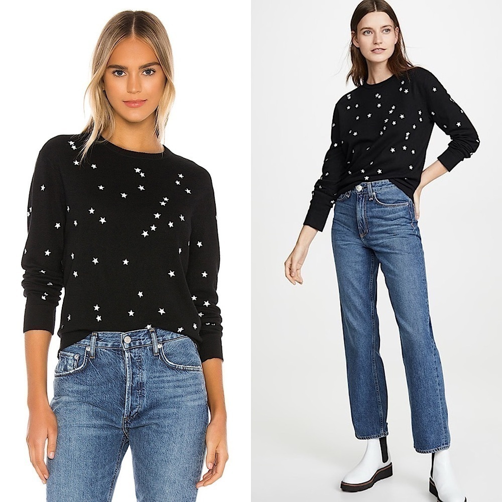 EQUIPMENT Wool Cashmere Star Embroidered Long Sleeve Pullover Slim Fit Sweater S